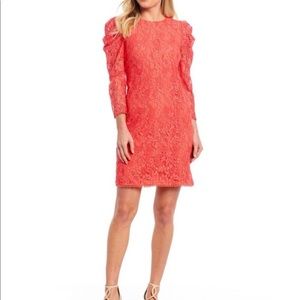 NWOT Vince Camuto Coral Puffed Shoulder 3/4 Sleeve Lace Dress with Keyhole Back